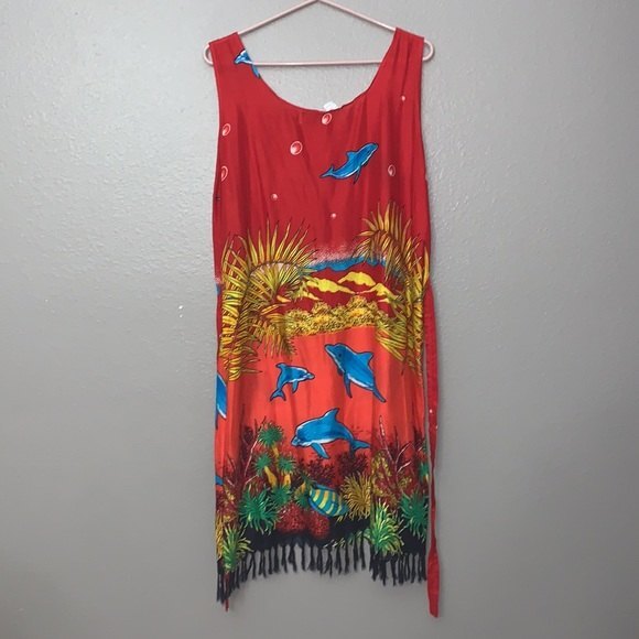 Five Parrots beach pool vacation lounge cover up ocean themed with belt small - Picture 12 of 12